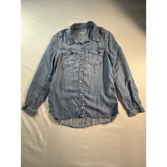 GAP Other - Gap Kids Denim Western Snap Button Shirt XL Distressed Shirt Tail